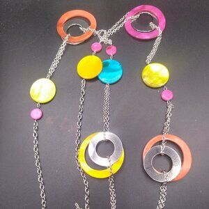 Multi Color Rings & Circles Silver tone 44'' Necklace